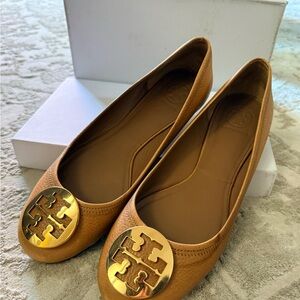 Tory Burch Brown Flats with Gold Emblem